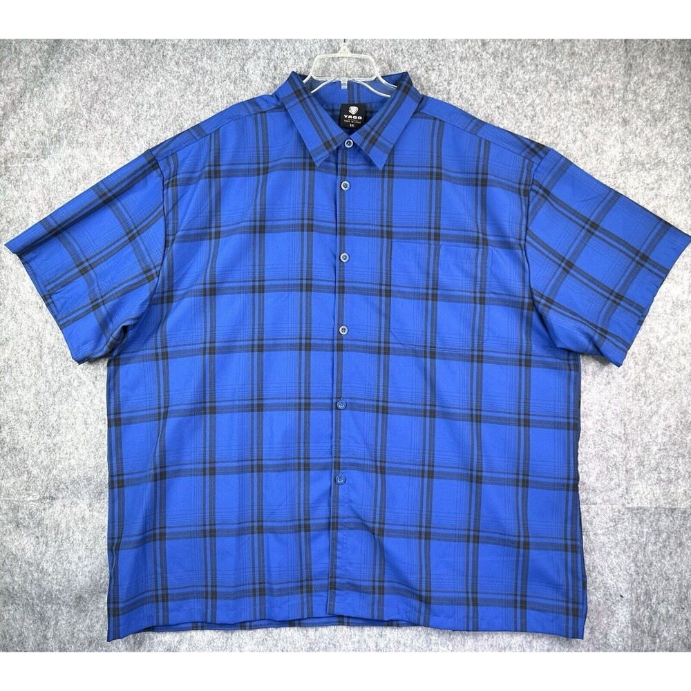 Yago Men's Shirt 4XL Blue Plaid Short Sleeve Button Up Collar Relaxed Comfy